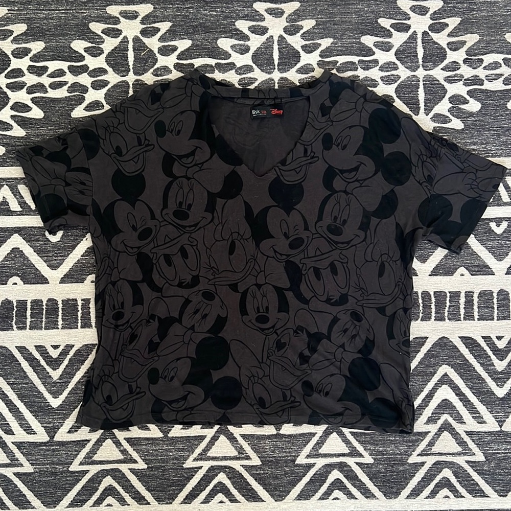 Bsk Small Disney Cut out V Neck T Shirt Oversized Fit